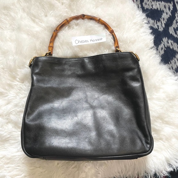 Gucci Black leather tote with bamboo accent handle Vintage Hobo